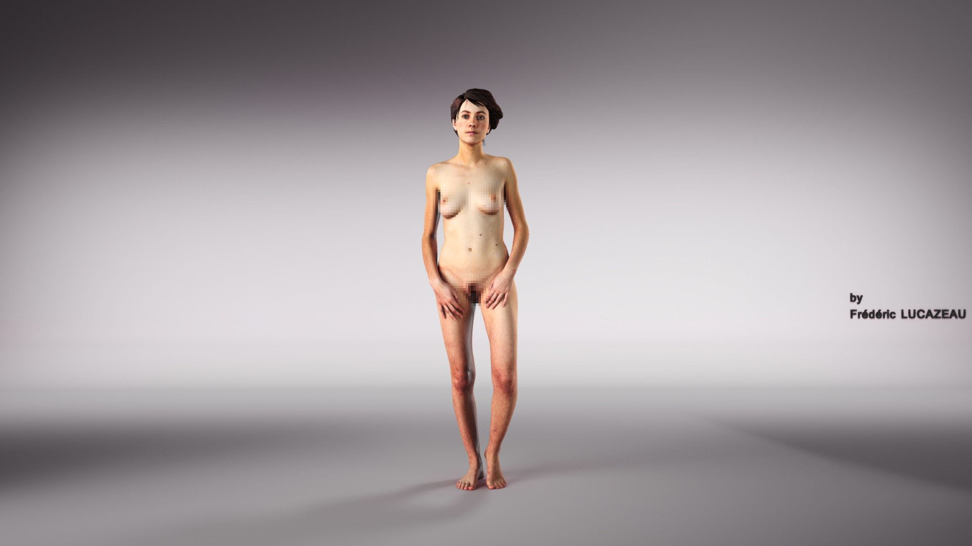 danae model standing nude in a photostudio