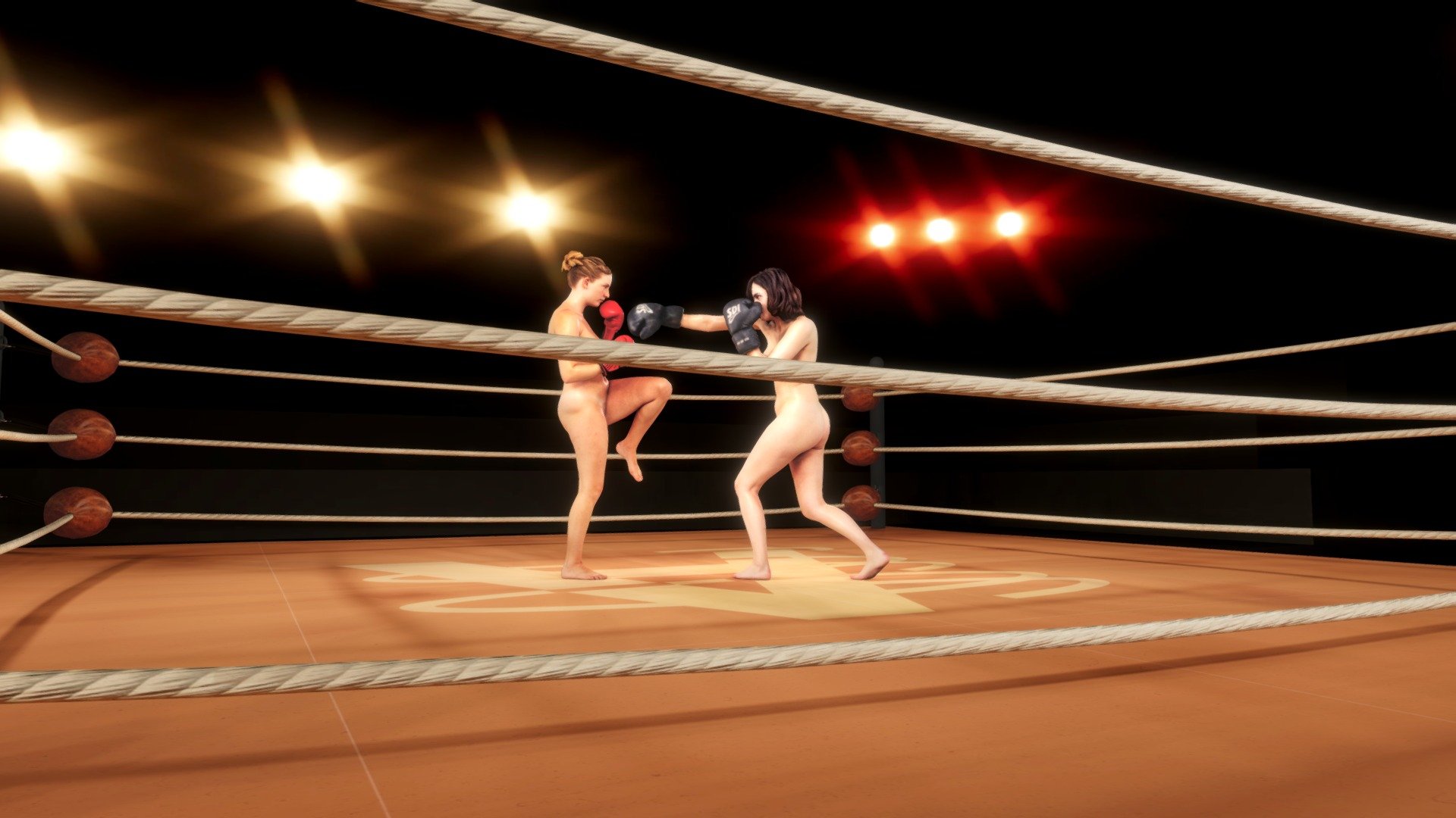 georgia model boxing naked on a ring with another nude model